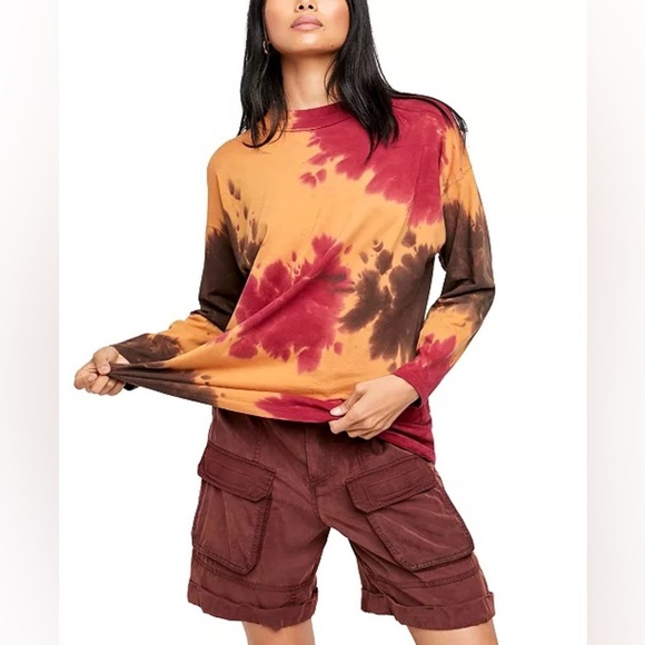 Free People Tops - Free People Be Free Tie Dye Long Sleeve T-Shirt in French Roast size XL 70s